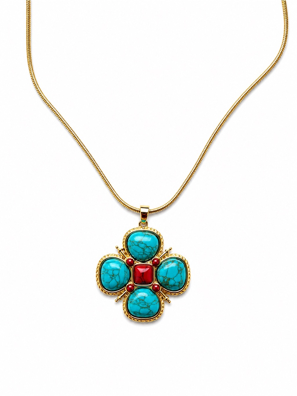 House of Harlow 1960 Turquoise and Gold Tone Pendant Necklace